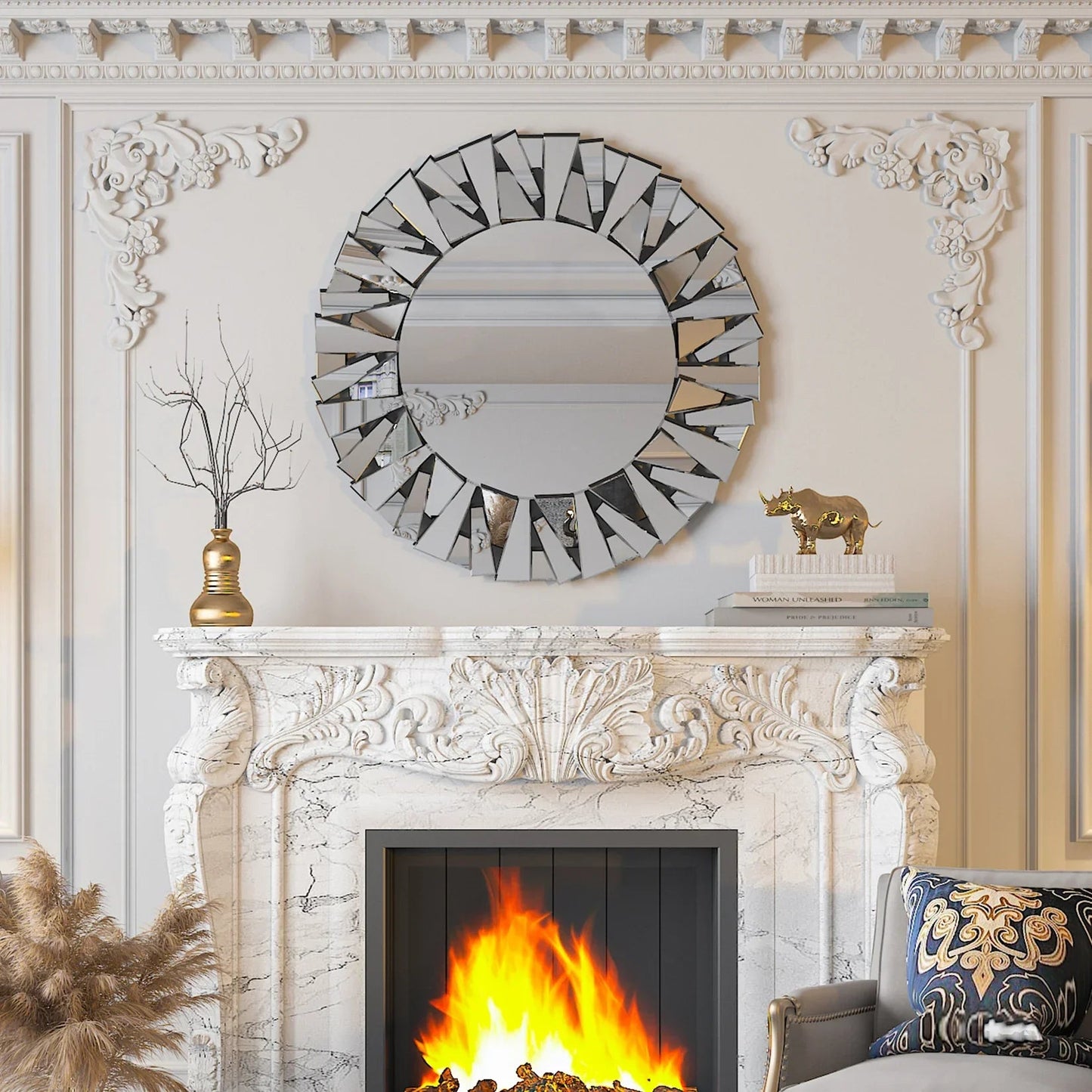Runder 32" Sunburst - Wandspiegel: Dekorative Wandmontage aus silbernem Glas - ApolettaApoletta