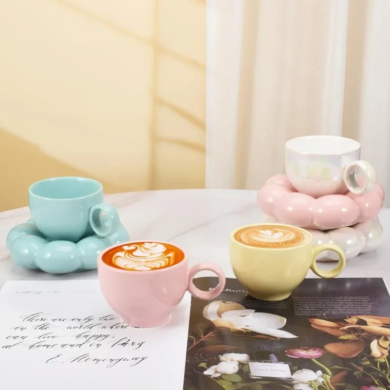 Keramik - Kaffeebecher - Set mit Wolken - Untertasse - ApolettaApoletta
