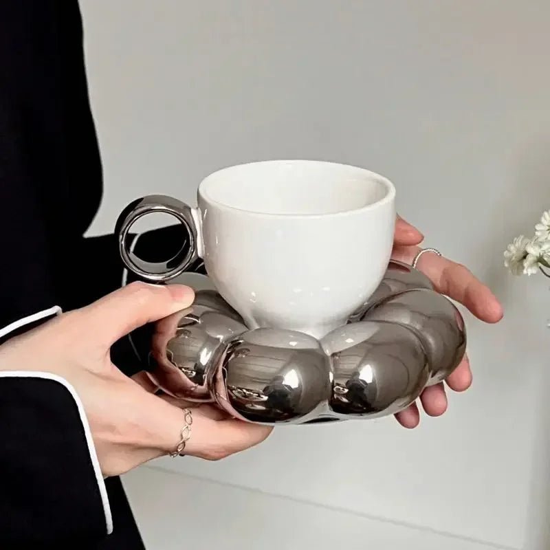 Keramik - Kaffeebecher - Set mit Wolken - Untertasse - ApolettaApoletta