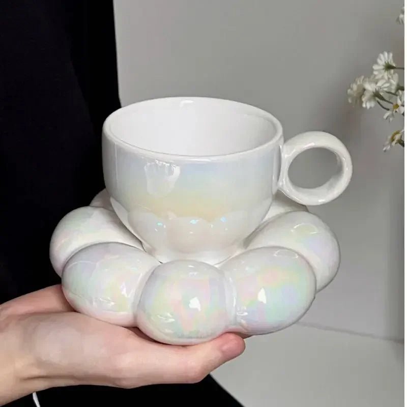 Keramik - Kaffeebecher - Set mit Wolken - Untertasse - ApolettaApoletta