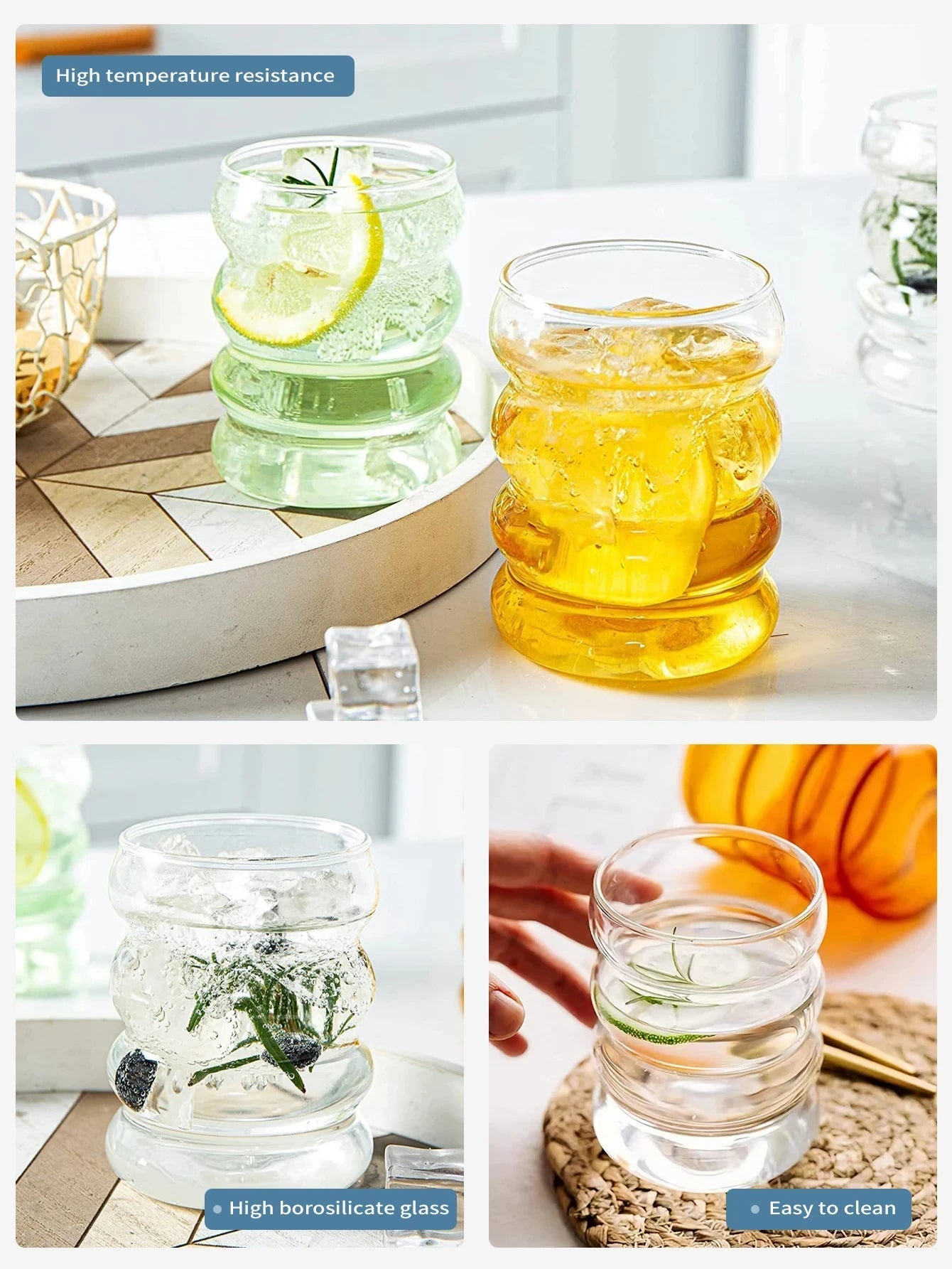 Kreatives Glasbecher - Set (4 - teilig): Vintage - Trinkgläser mit Strohhalmen - ApolettaApoletta