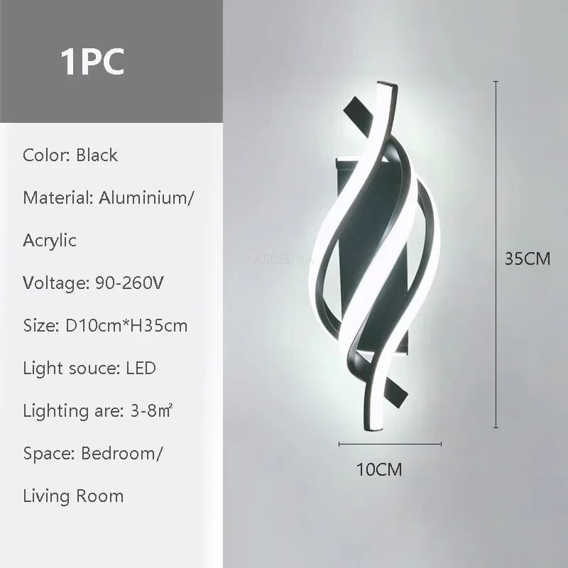 Moderne LED - Wandleuchte: Minimalistische schwarze & weiße Linien für Schlafzimmer & Treppenhaus - ApolettaApoletta