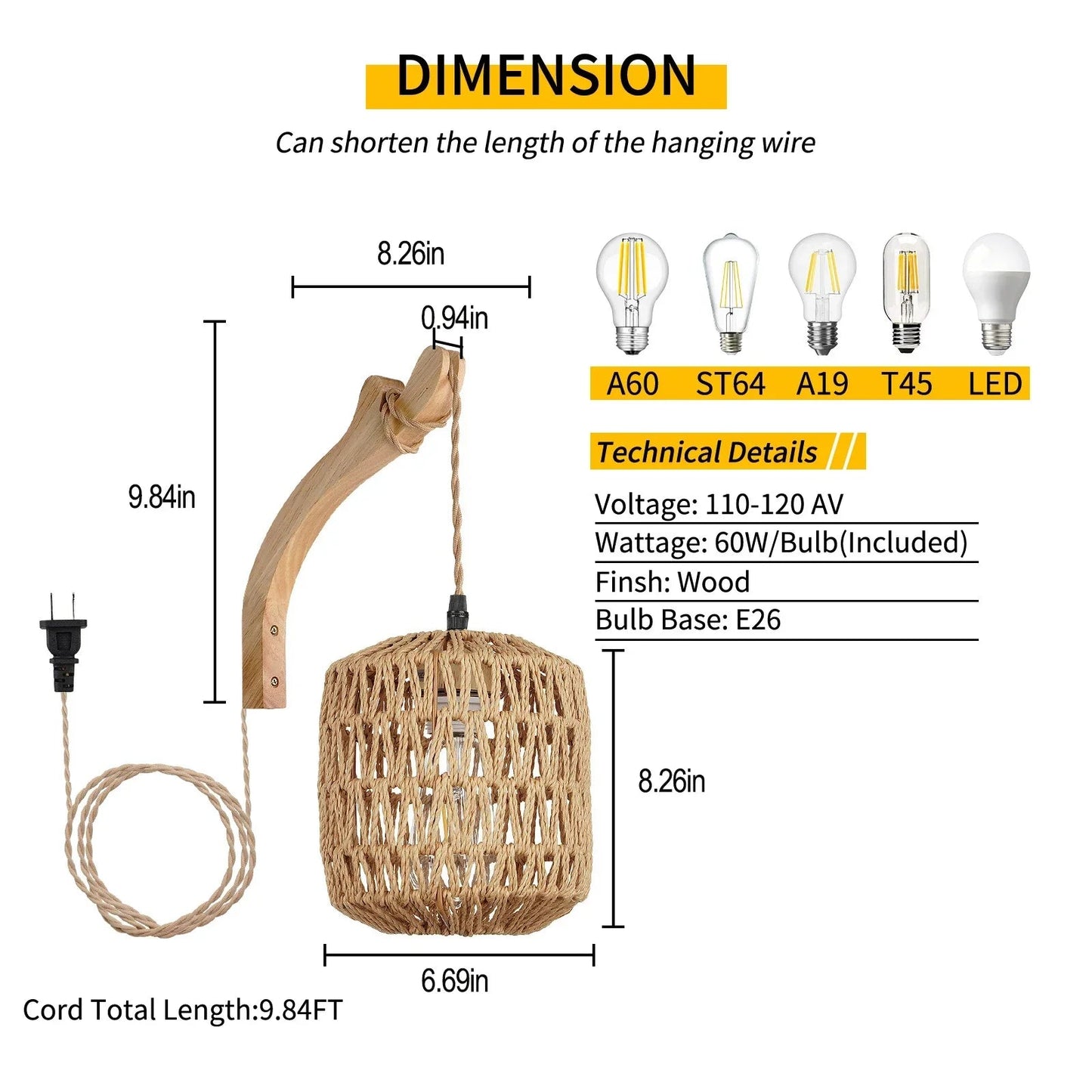 LED Rattan - Wandleuchte: Handgeflochtene Lampe aus Hanfseil im Retro - Stil für Wohn - und Schlafzimmer - ApolettaApoletta