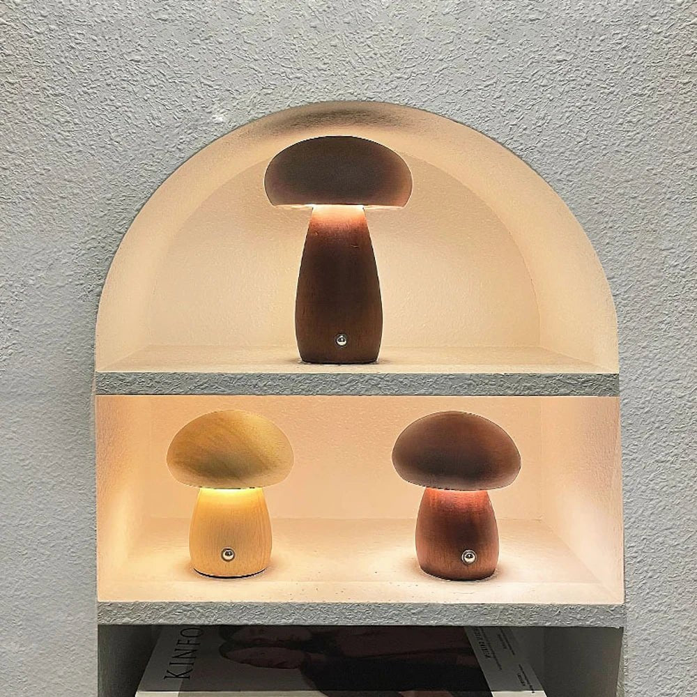 Holz - Nachtlicht in Pilz - Form: Stufenlose Dimmung & 3 Farben für dein Zimmer - ApolettaApoletta