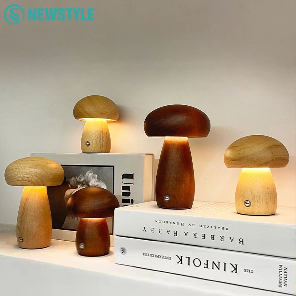 Holz - Nachtlicht in Pilz - Form: Stufenlose Dimmung & 3 Farben für dein Zimmer - ApolettaApoletta