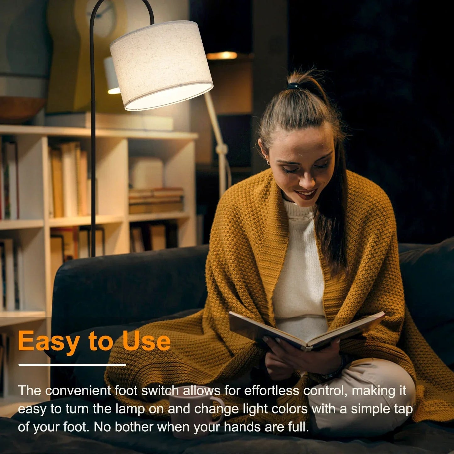 Stoff - Stehlampe: Moderne Stehlampe mit Fußschalter für Wohnzimmer, Schlafzimmer & Büro - ApolettaApoletta
