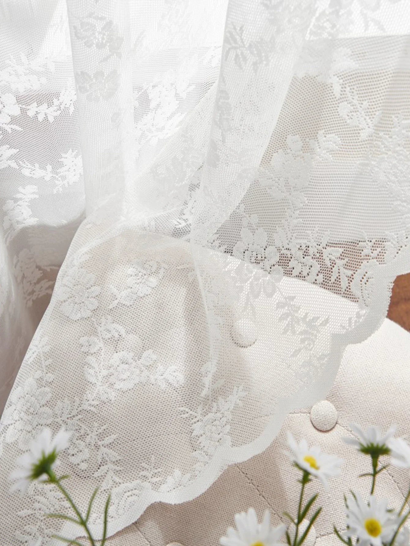 Ramadan Spitzenvorhang: Weiße, transparente Deko - Gardine mit Stangentasche - ApolettaApoletta