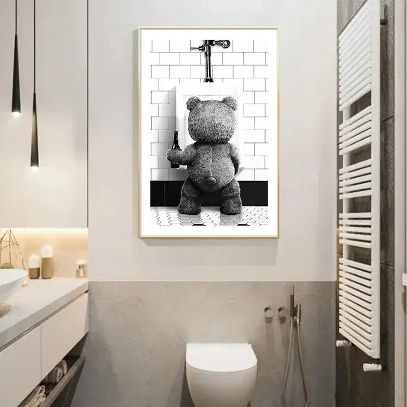 Schwarz - Weiß - Poster: Niedlicher Bär für moderne Badezimmer - Dekoration - ApolettaApoletta