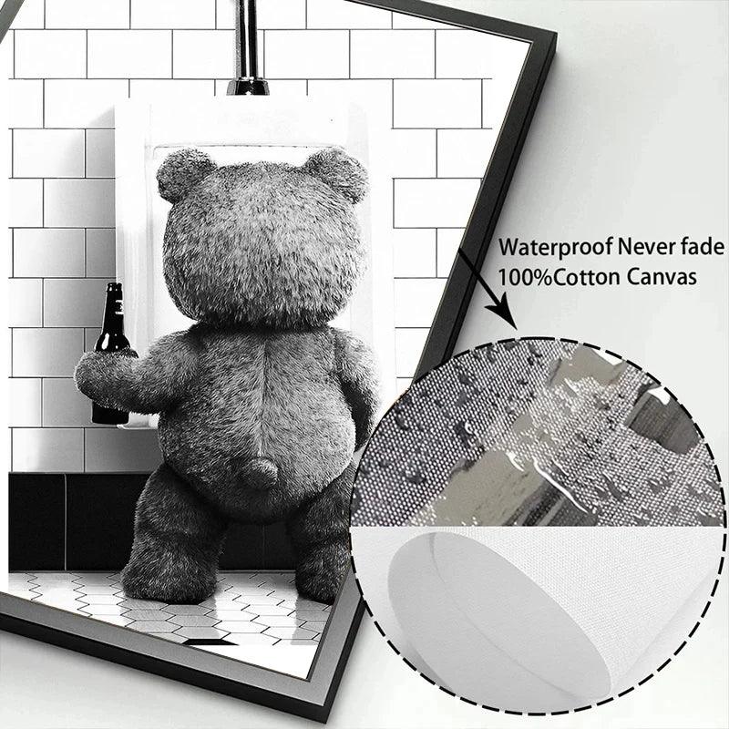 Schwarz - Weiß - Poster: Niedlicher Bär für moderne Badezimmer - Dekoration - ApolettaApoletta