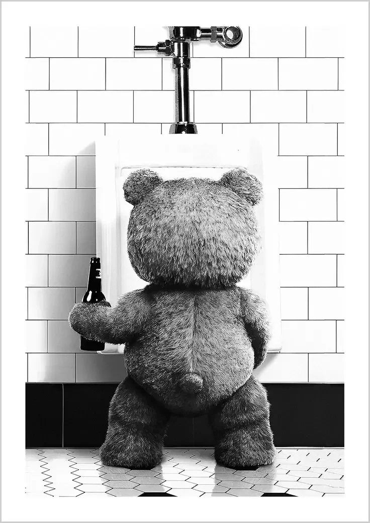 Schwarz - Weiß - Poster: Niedlicher Bär für moderne Badezimmer - Dekoration - ApolettaApoletta