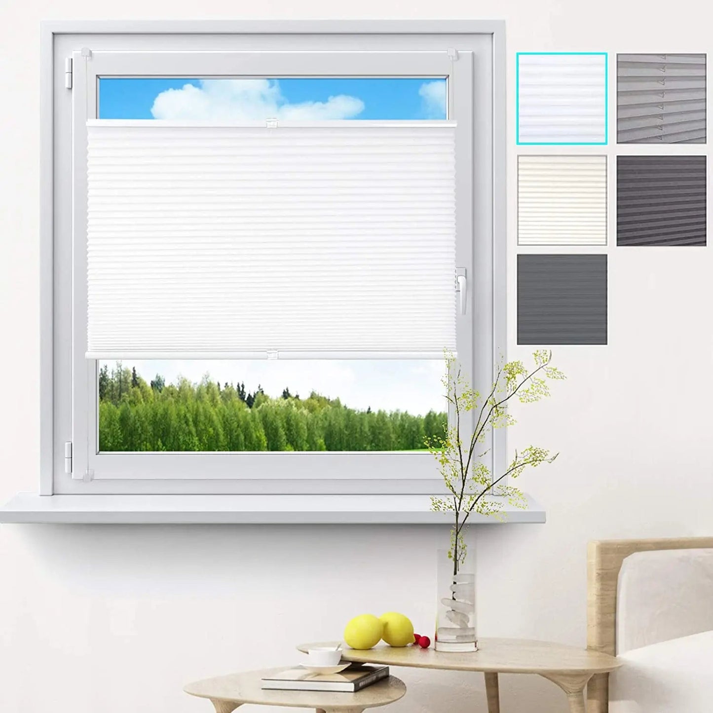 Plissee - Rollo - Klemmfix ohne Bohren, zusammenklappbares Rollo, Easyfix - geklemmter Rollo, blickdichter Sichtschutz für Fenster - ApolettaApoletta