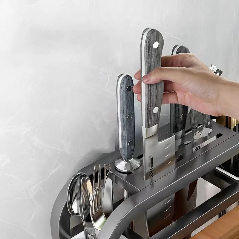 Edelstahl - Messerhalter mit Schneidebrett - Gestell - ApolettaApoletta