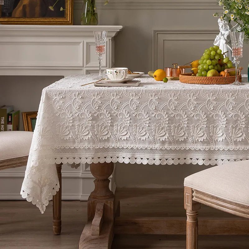 Luxus - Spitzentischdecke: Amerikanischer Stil & weiße Stickerei für Wohnzimmer & Schlafzimmer - ApolettaApoletta