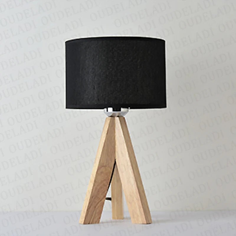 OUDELADI Holztischlampe Weiß Schwarz Stoff Lampenschirm Wohnkultur Wohnzimmer Nachttischlampe Schreibtischlampe E27 Arbeitszimmer Leselicht - ApolettaApoletta