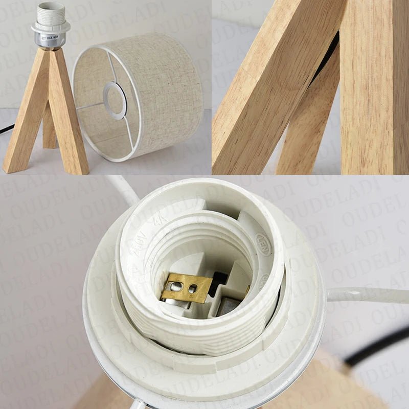 OUDELADI Holztischlampe Weiß Schwarz Stoff Lampenschirm Wohnkultur Wohnzimmer Nachttischlampe Schreibtischlampe E27 Arbeitszimmer Leselicht - ApolettaApoletta