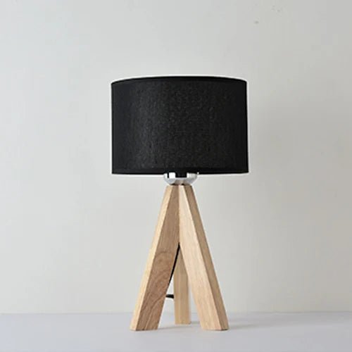 OUDELADI Holztischlampe Weiß Schwarz Stoff Lampenschirm Wohnkultur Wohnzimmer Nachttischlampe Schreibtischlampe E27 Arbeitszimmer Leselicht - ApolettaApoletta