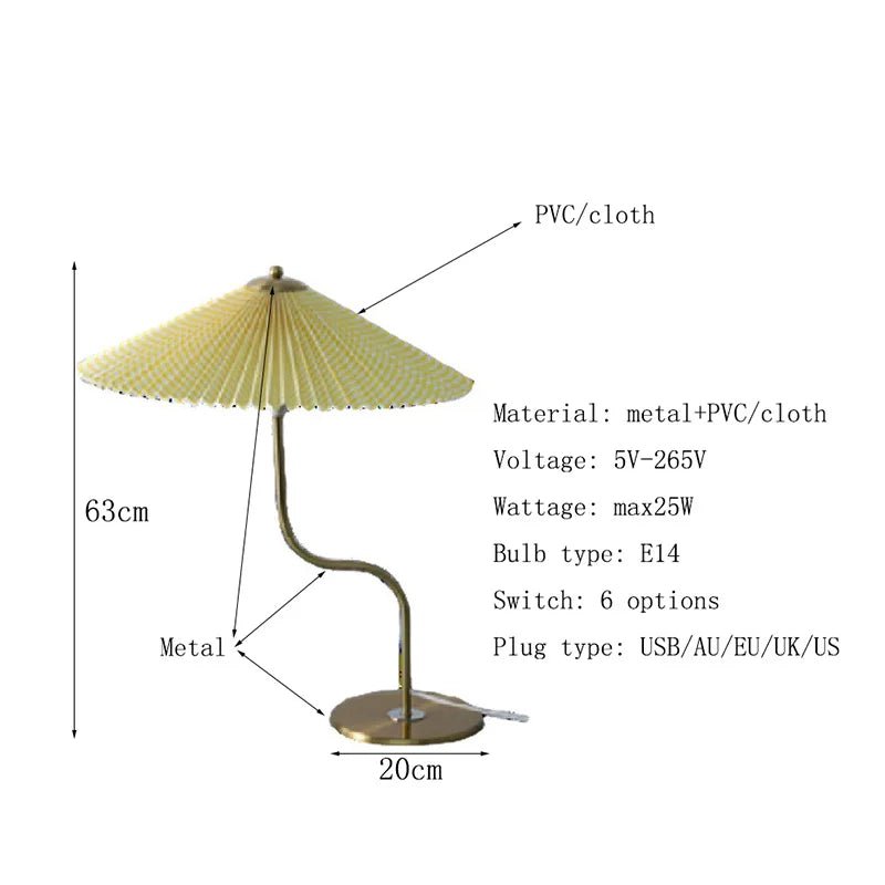 Plissee - Regenschirm - Tischlampe: Moderne Wackelleuchte für Schlafzimmer mit E14/E27 - Fassung - ApolettaApoletta