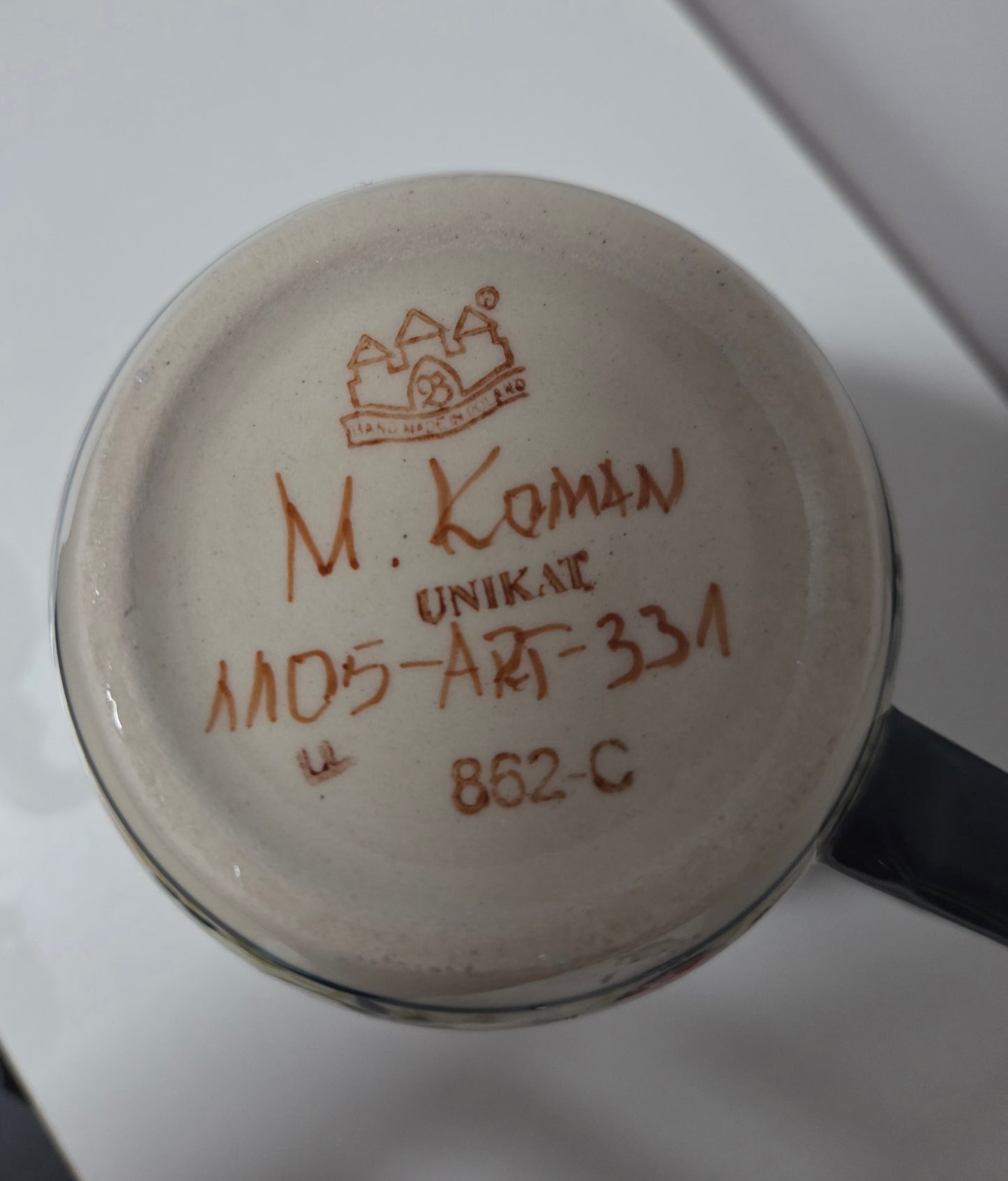 Bunzlauer Keramik Tasse / Henkelbecher (Groß) - UNIKAT (Premium) - Höhe 10 cm - Handarbeit