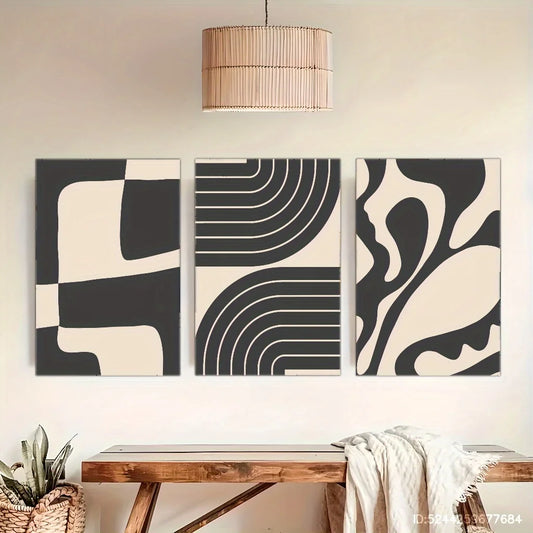 3er Set Gerahmte Mid-Century Wandkunst,