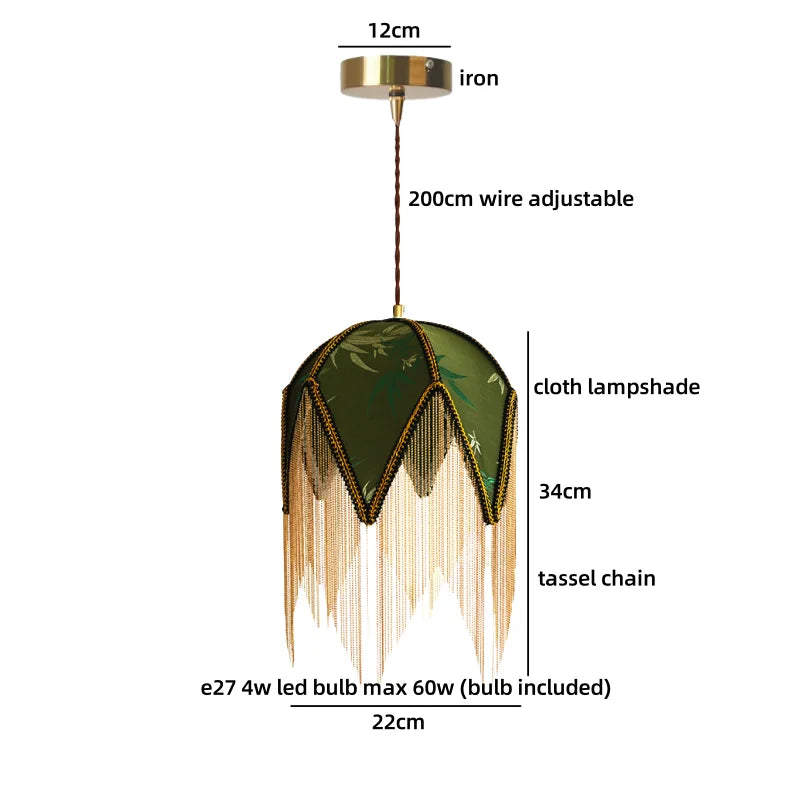 Moderne LED Hängelampe aus Stoff (Grün/Gelb) & Gold/Eisen - Apoletta