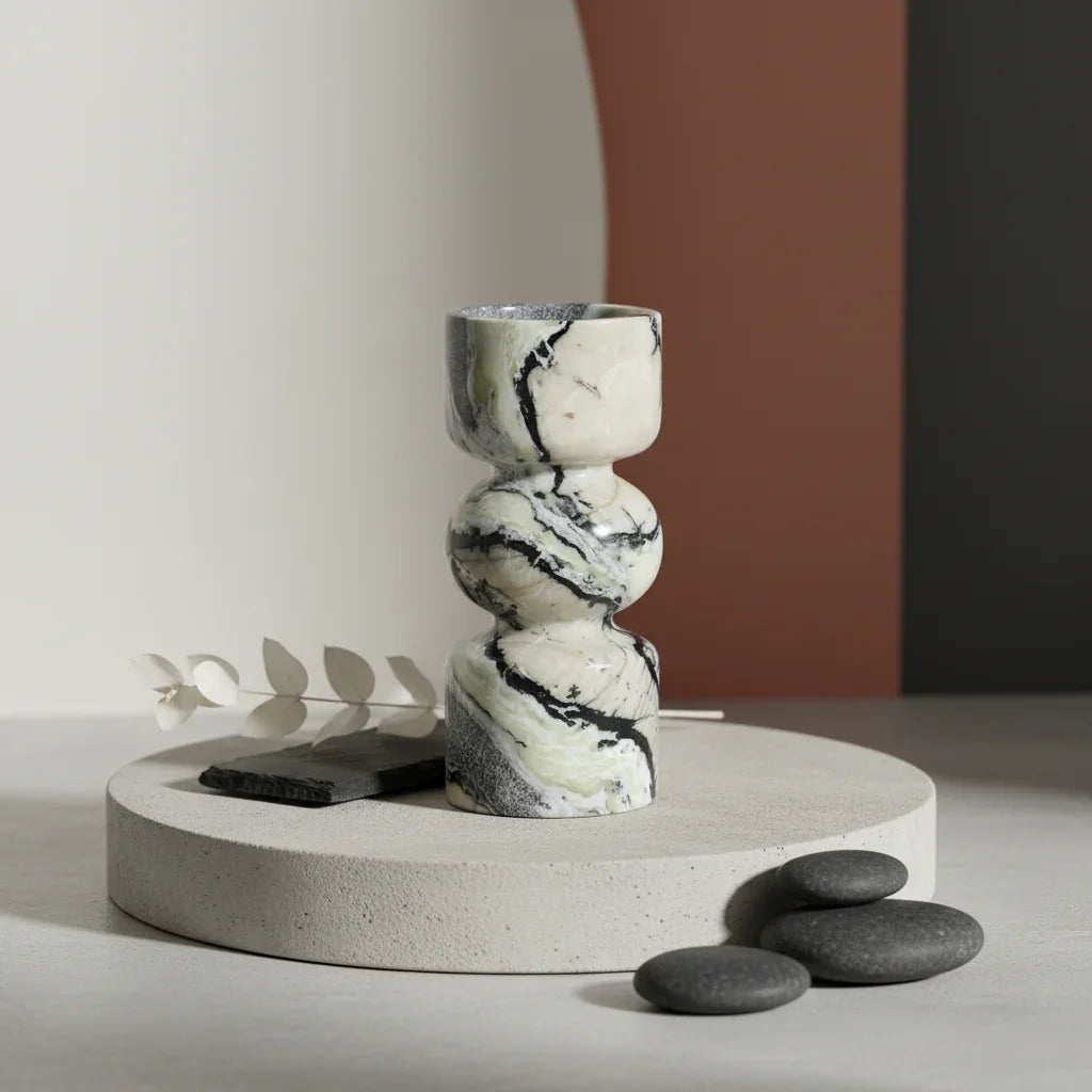 Luxuriöser Kerzenhalter aus Natürlichem Marmor für Stumpenkerzen - Apoletta