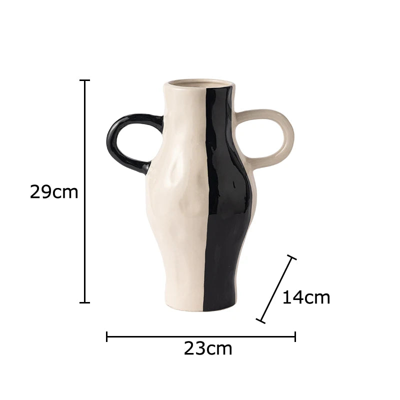 Abstrakte Keramikvase mit Schwarz-Weißem Muster