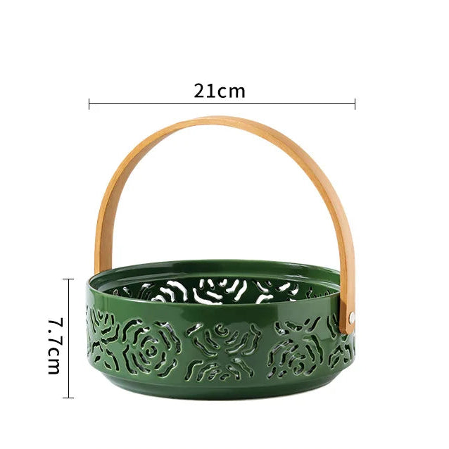 Keramik Korb-Tablett mit Griff – Hohle Obst- & Snackschale