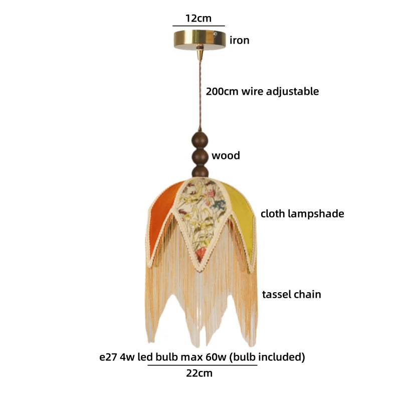 Moderne LED Hängelampe aus Stoff (Grün/Gelb) & Gold/Eisen - Apoletta