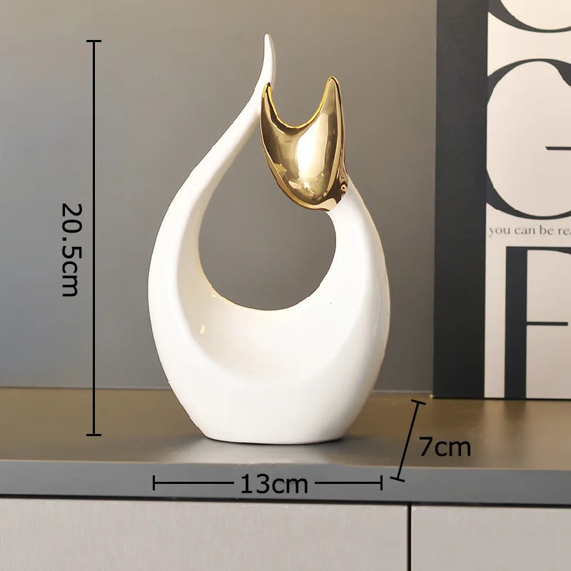 Abstrakte Keramik-Kätzchen Statue – Weißes Ästhetisches Dekor - Apoletta