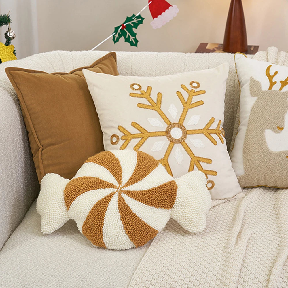 Goldener Weihnachts-Kissenbezug mit Elch-Stickerei (Luxus-Deko) - Apoletta