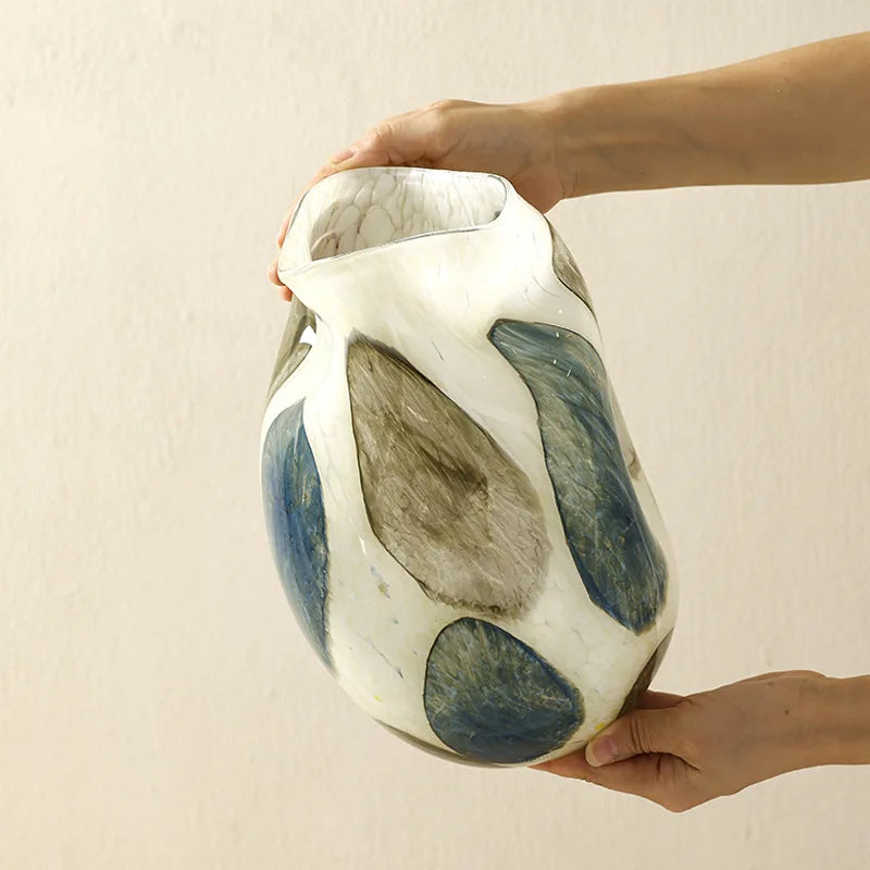 Handgefertigte Glasvase Blau-Grün Gepunktet - Apoletta