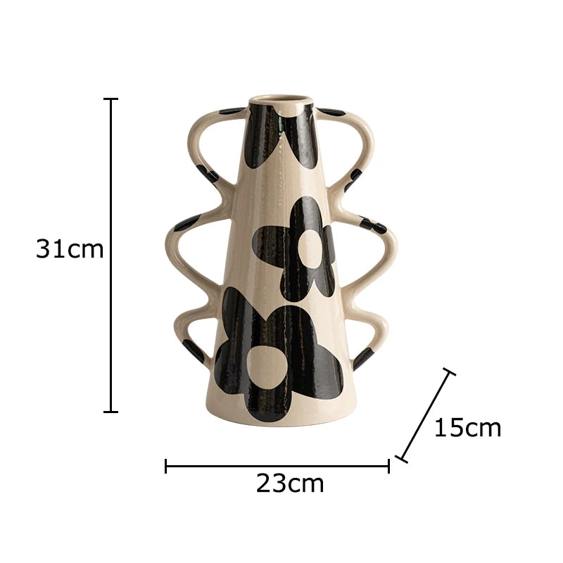 Abstrakte Keramikvase mit Schwarz-Weißem Muster
