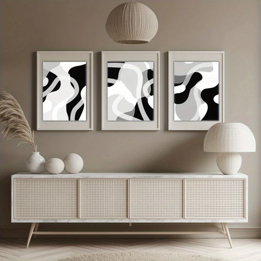 3er Set Minimalistische Geometrische Leinwandkunst mit Holzrahmen