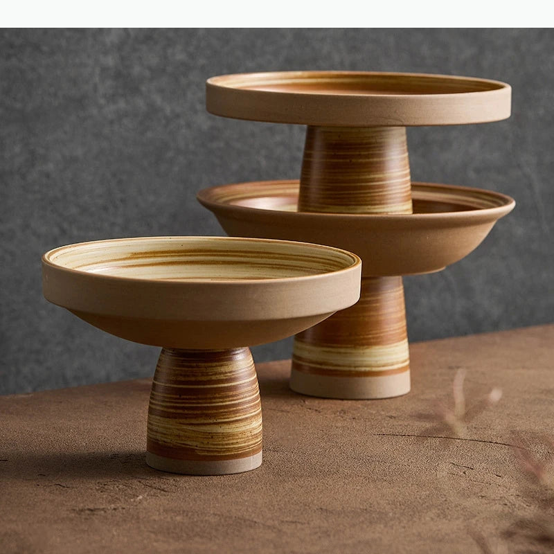 Retro Keramik Teller (Grob) auf hohem Fuß