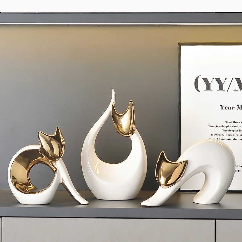 Abstrakte Keramik-Kätzchen Statue – Weißes Ästhetisches Dekor - Apoletta