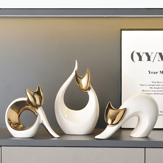 Abstrakte Keramik-Kätzchen Statue – Weißes Ästhetisches Dekor - Apoletta