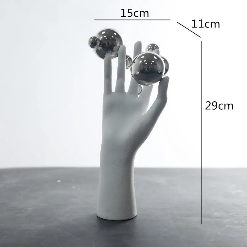 Abstrakte Silberne Handskulptur aus Harz – Kreative Heimdekoration