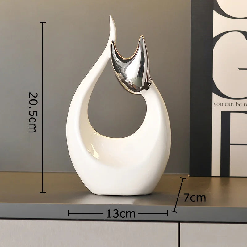 Abstrakte Keramik-Kätzchen Statue – Weißes Ästhetisches Dekor - Apoletta