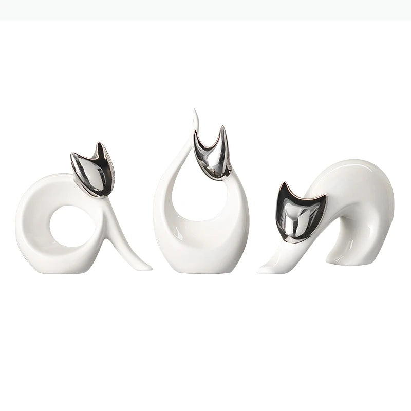 Abstrakte Keramik-Kätzchen Statue – Weißes Ästhetisches Dekor - Apoletta