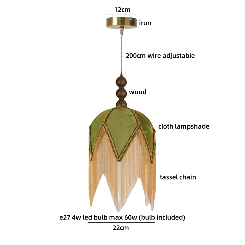 Moderne LED Hängelampe aus Stoff (Grün/Gelb) & Gold/Eisen - Apoletta