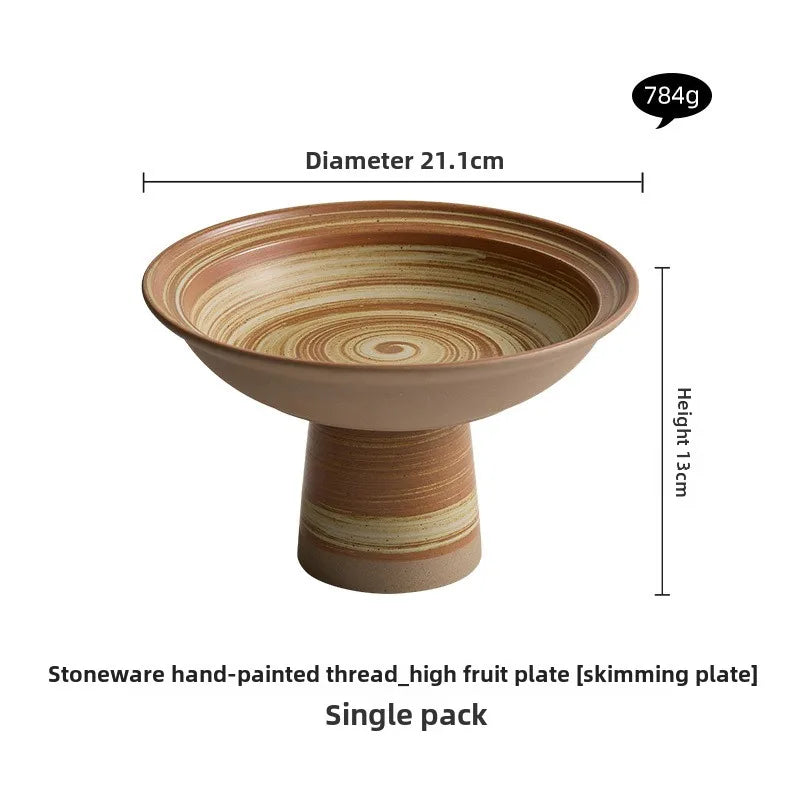 Retro Keramik Teller (Grob) auf hohem Fuß