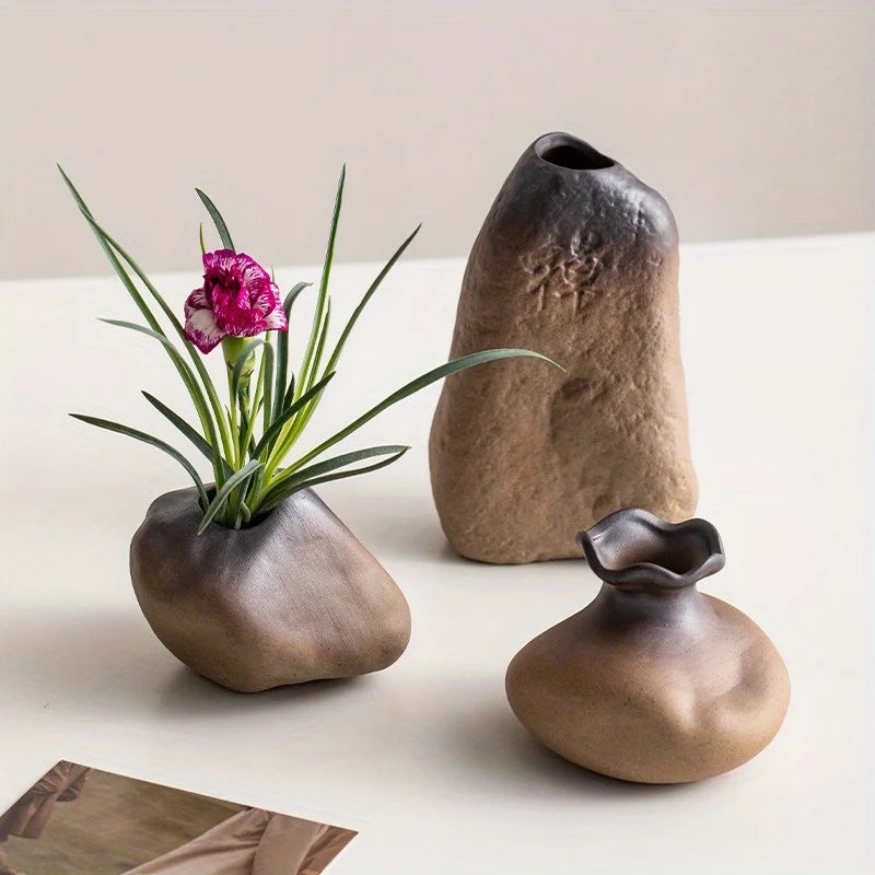 Rustikale Keramikvase in Stein-Optik