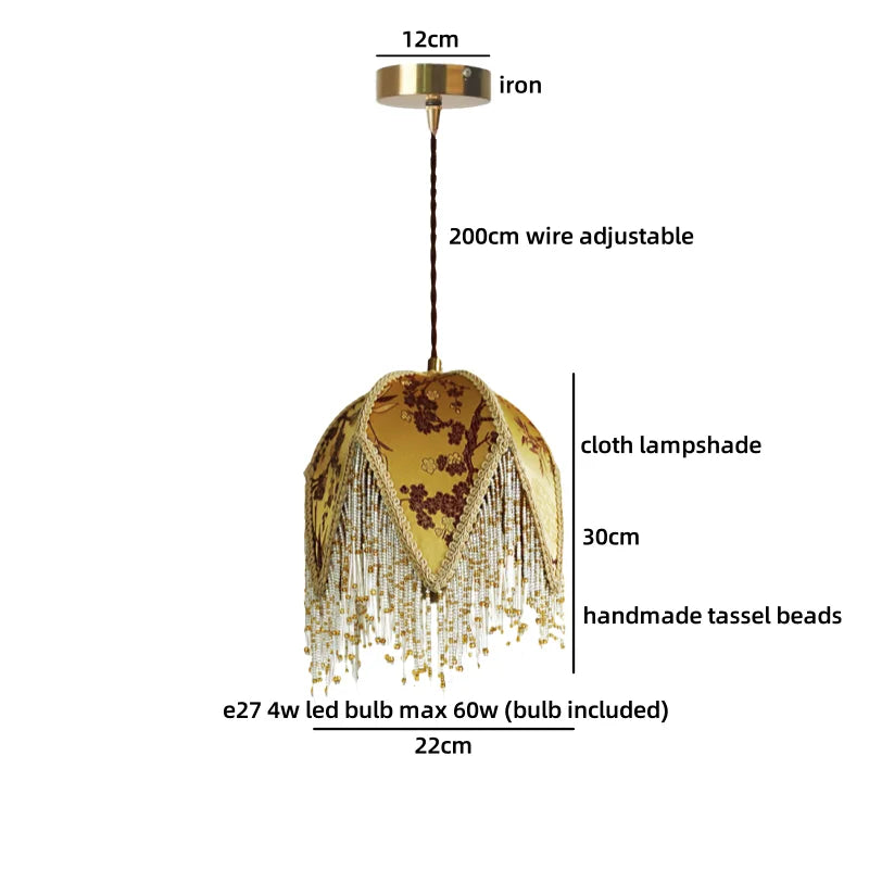 Moderne LED Hängelampe aus Stoff (Grün/Gelb) & Gold/Eisen - Apoletta