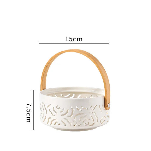 Keramik Korb-Tablett mit Griff – Hohle Obst- & Snackschale