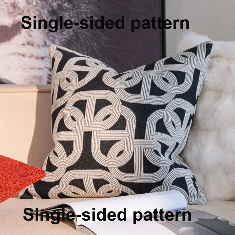 Schwarz-Weißer Luxus-Kissenbezug mit Geometrischem Jacquard-Muster - Apoletta