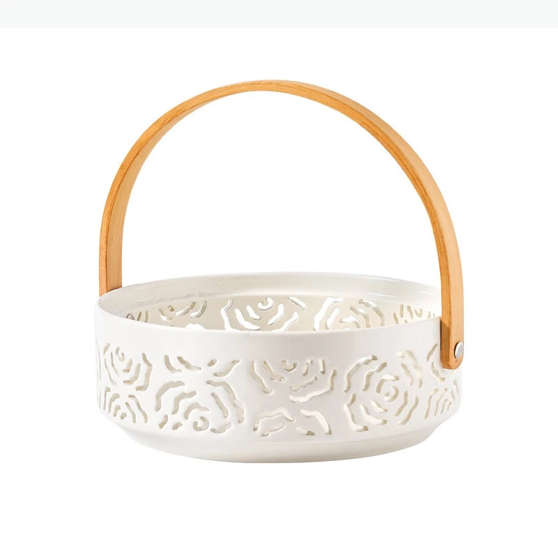Keramik Korb-Tablett mit Griff – Hohle Obst- & Snackschale