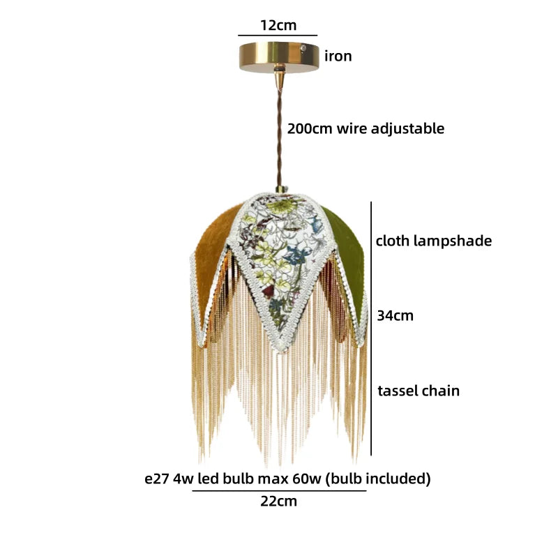 Moderne LED Hängelampe aus Stoff (Grün/Gelb) & Gold/Eisen - Apoletta