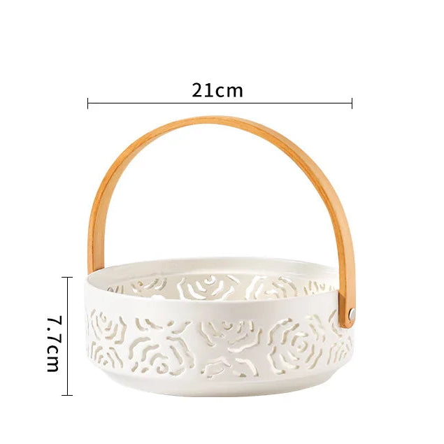 Keramik Korb-Tablett mit Griff – Hohle Obst- & Snackschale