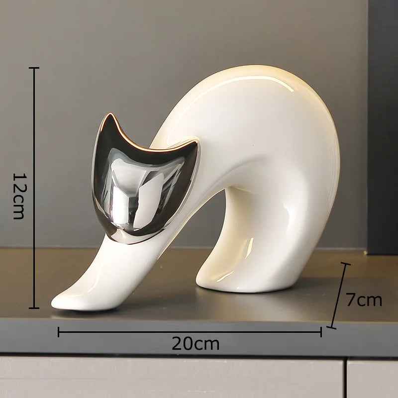Abstrakte Keramik-Kätzchen Statue – Weißes Ästhetisches Dekor - Apoletta
