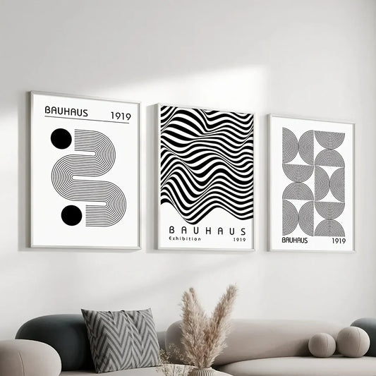 3er Set Bauhaus-Poster in Schwarz-Weiß